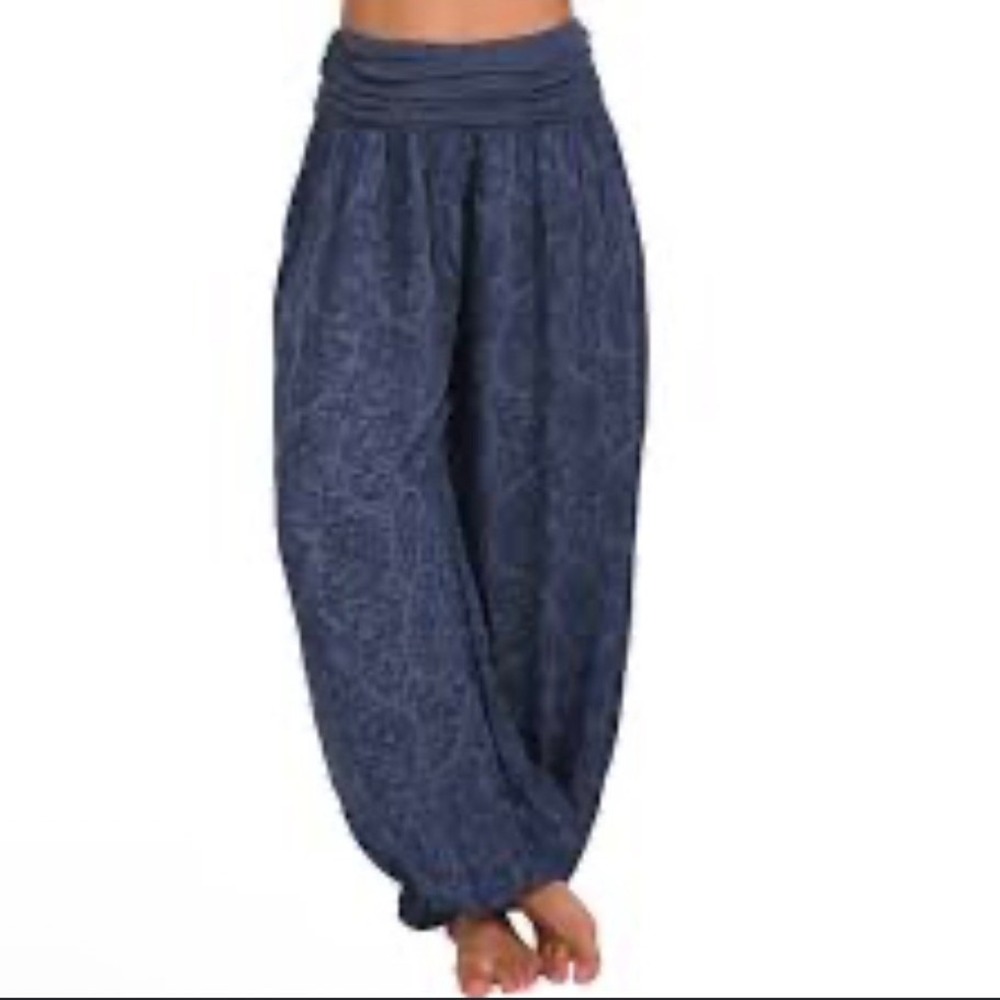 Harem Pants Women Small Blue Paisley Pull On Boho Alibaba Baggy Lounge Comfort
